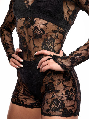 Чорний комбінезон з гіпюру для танців Peach Power