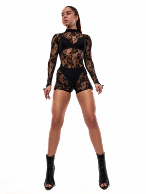 Чорний комбінезон з гіпюру для танців Peach Power