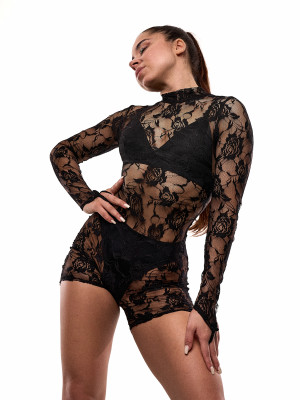 Чорний комбінезон з гіпюру для танців Peach Power