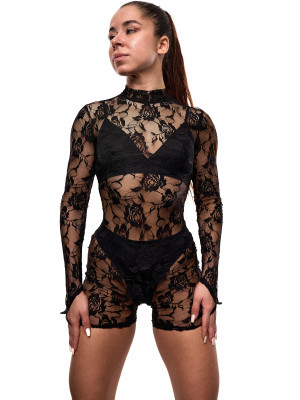 Чорний комбінезон з гіпюру для танців Peach Power