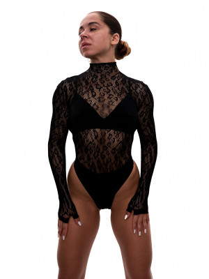 Леопардове боді чорне з довгими рукавами та відкритою спиною