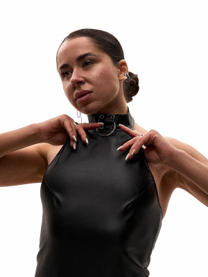 Чорне боді Choker з екошкіри для танців