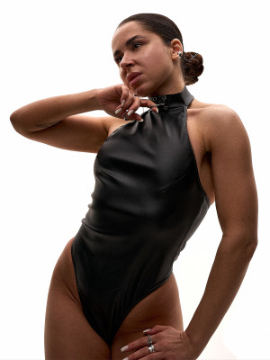 Чорне боді Choker з екошкіри для танців