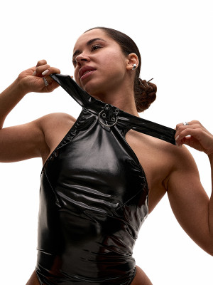 Чорне латексне боді Choker для танців