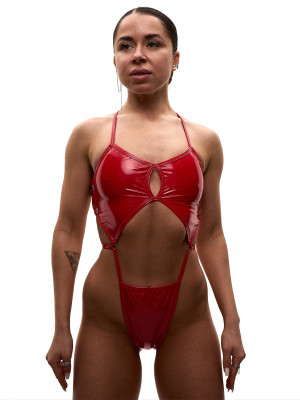 Червоне латексне боді Desire для танців з вирізами