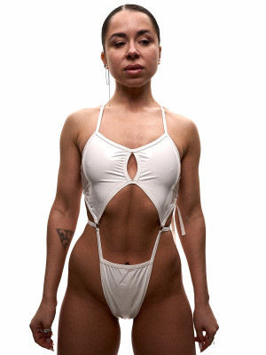 Біле латексне боді Desire для танців з вирізами