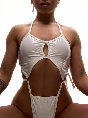 Біле латексне боді Desire для танців з вирізами