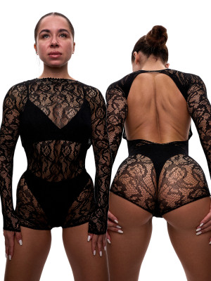 КОМБІНЕЗОН FLOWER | СІТКА | ЧОРНИЙ