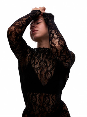 Чорний комбінезон із сітки з квітковим принтом для танців