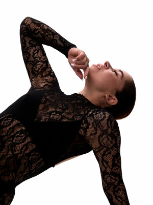 Чорний комбінезон із сітки з квітковим принтом для танців