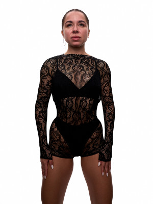 Чорний комбінезон із сітки з квітковим принтом для танців