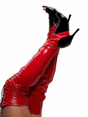Краги з червоного латексу для танців heels