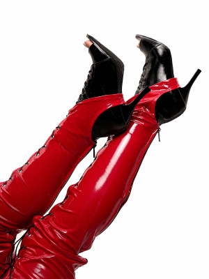 Краги з червоного латексу для танців heels