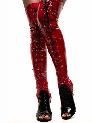 Краги з червоного латексу для танців heels