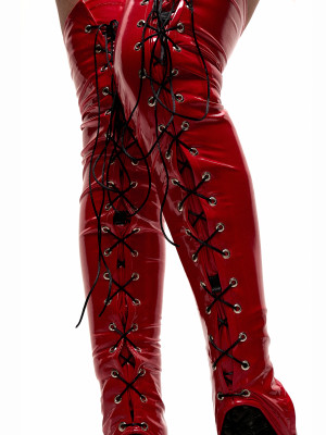 Краги з червоного латексу для танців heels