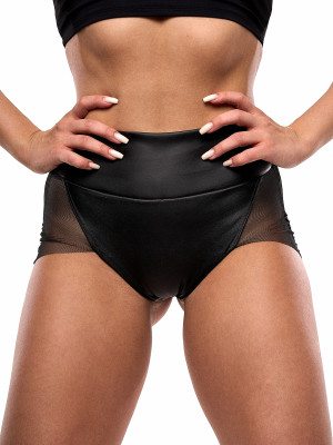 Чорні шорти з затяжкою зі штучної шкіри для танців