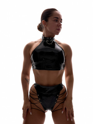 Чорний латексний топ Choker для танців 