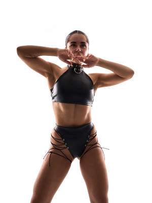Чорний шкіряний топ Choker для танців